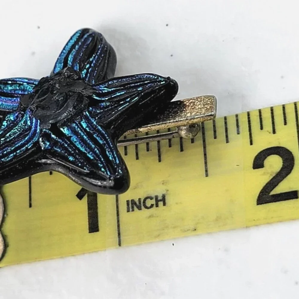 925 Sterling Silver Starfish Brooch Vintage Handblown Blue Glass 1.5”